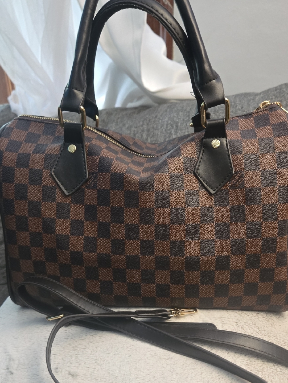 Inpired Designer Bag Classic Brown Checker Dome Satchel Handbag